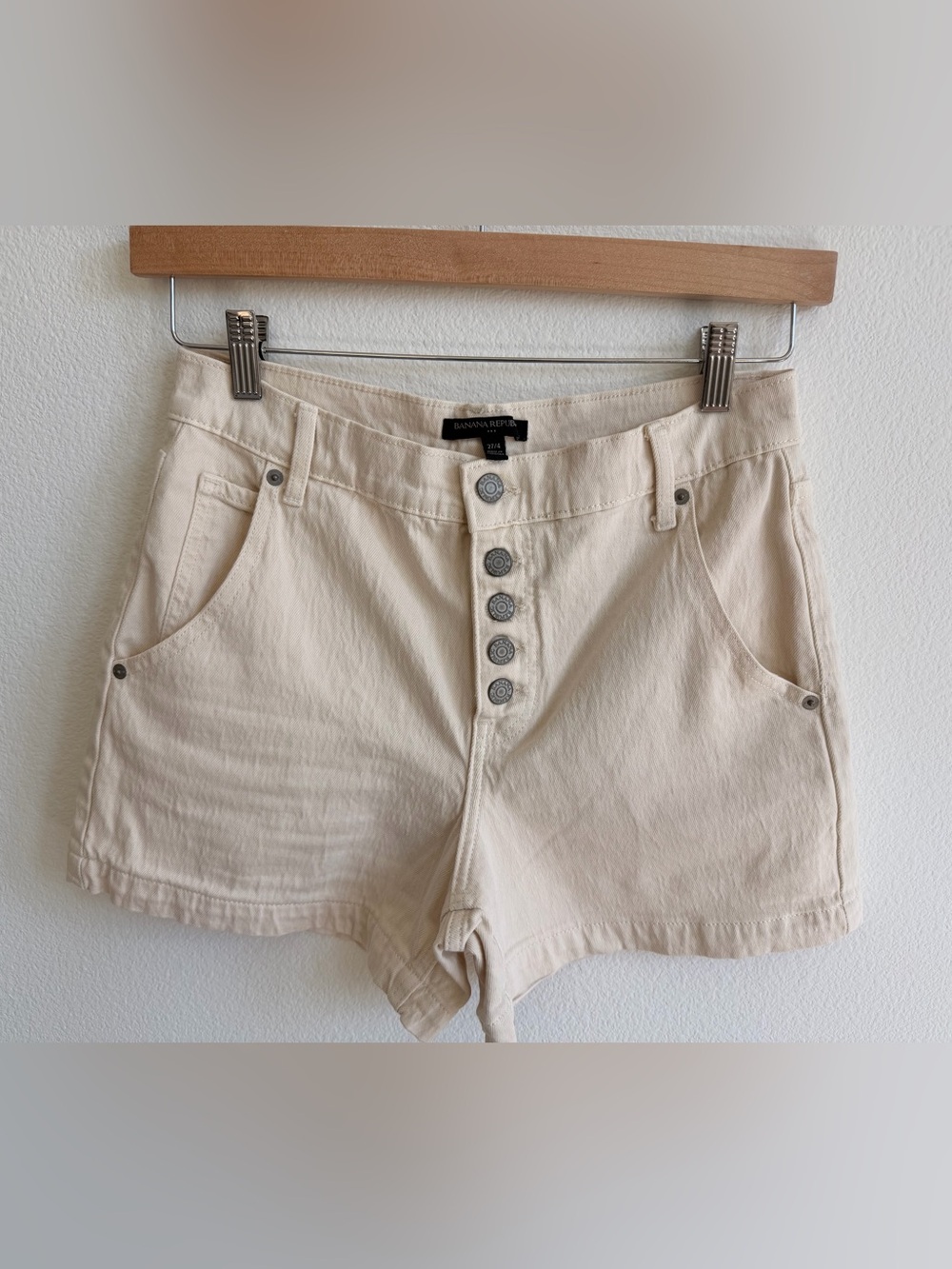 Banana Republic Cream High-Rise Button-Fly Denim Shorts